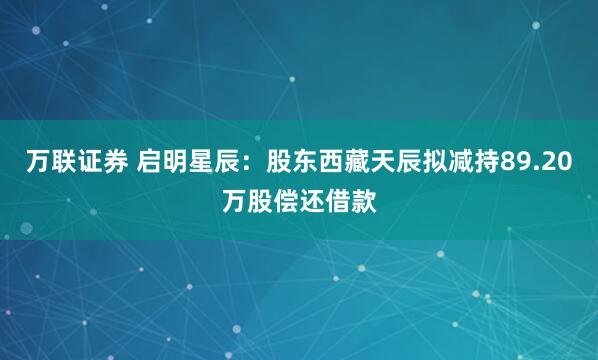 万联证券 启明星辰：股东西藏天辰拟减持89.20万股偿还借款